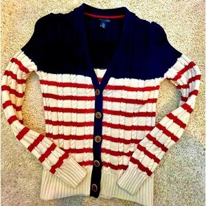Tommy Hilfiger SZ XS navy red cream cotton cardigan. Perfect for preppy style